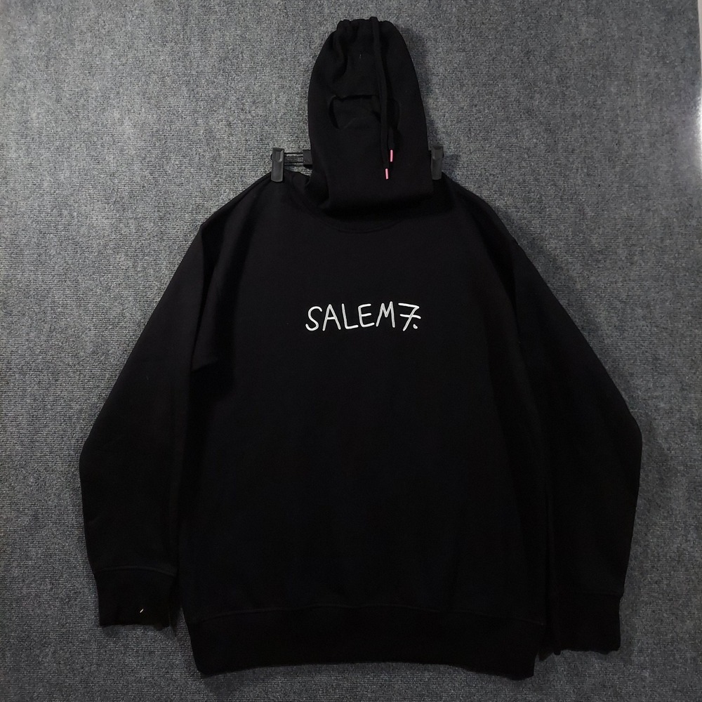 SALEM7 Hoodie Mens XL Black Graphic Fleece Pullover Mask Hood Balaclava